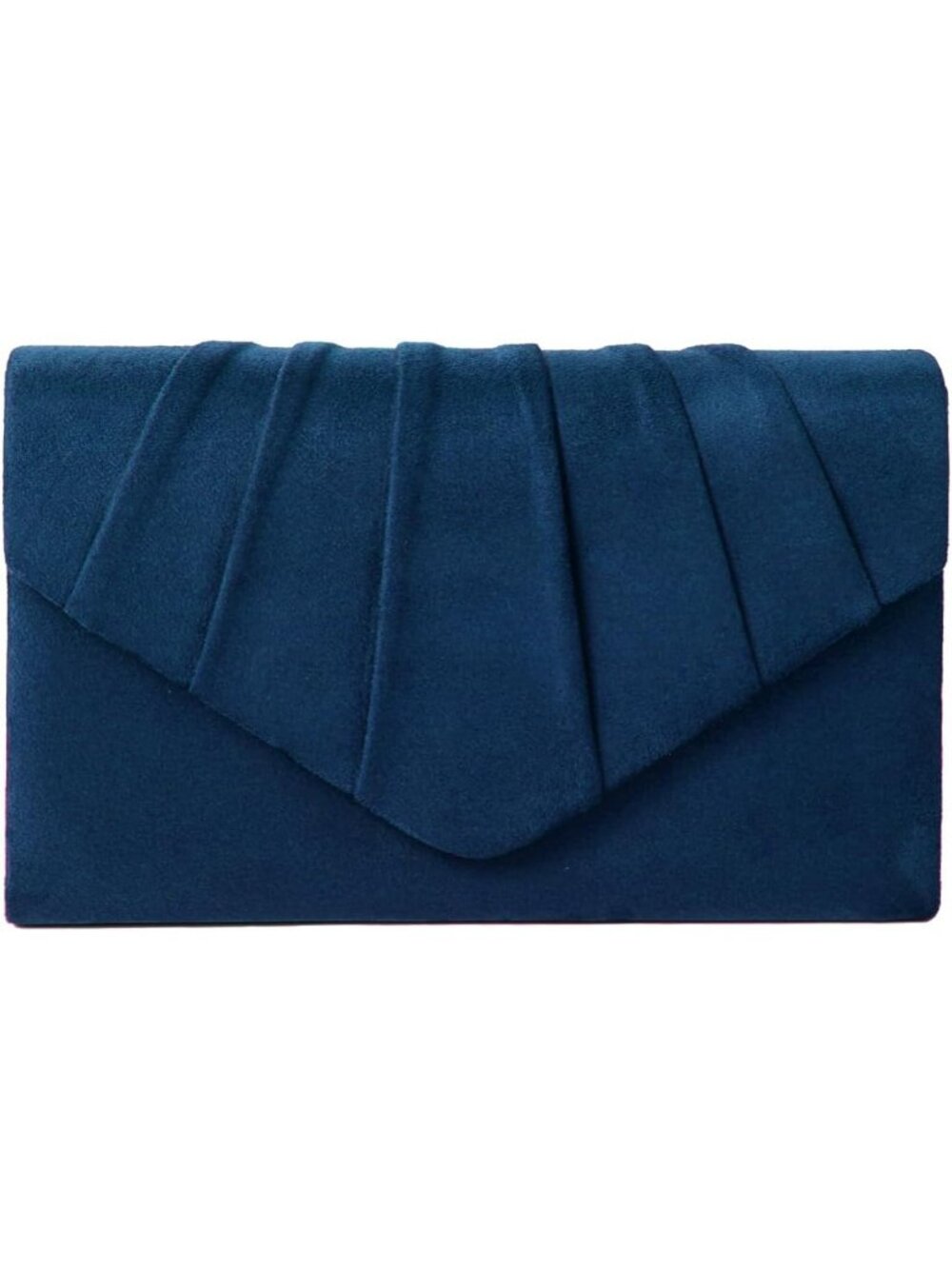 Womens Navy Blue Suede Velvet Clutch Purse Pleated Evening Wedding Party Handbag